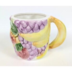 GANZ Colorful Fruits Ceramic Mug Cup 3.5"‎ Tall Banana Handle Vintage